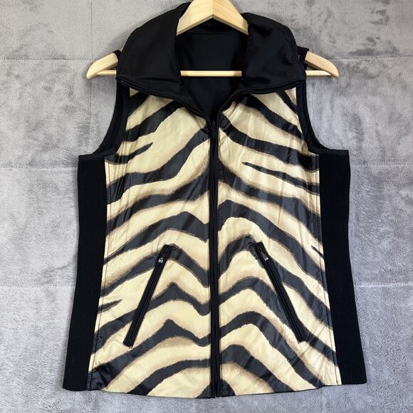 LRL Ralph Lauren Vest Small Animal Print Reversible Shell Knit Sides Zip Pockets - Picture 1 of 11